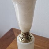 Neo-Empire style table lamp in alabaster and brass - V-shaped tulip shade