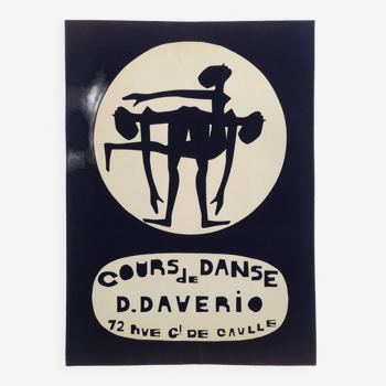 Affiche originale Cours de danse de D. Daverio, années 70. Entoilée.