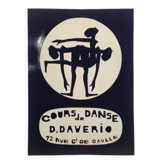 Affiche originale Cours de danse de D. Daverio, années 70. Entoilée.