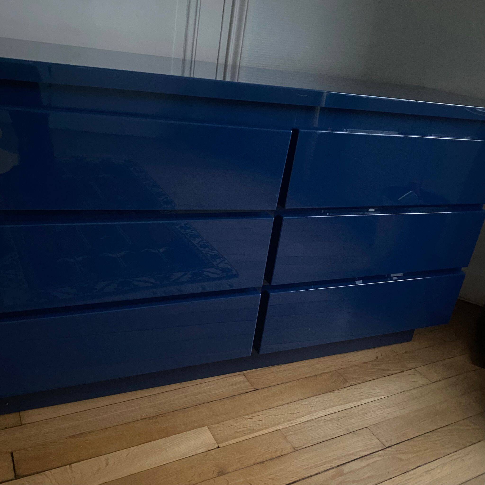 Console / chest of drawers David Lange – Deep blue lacquer – 6 drawers – 156 cm – A