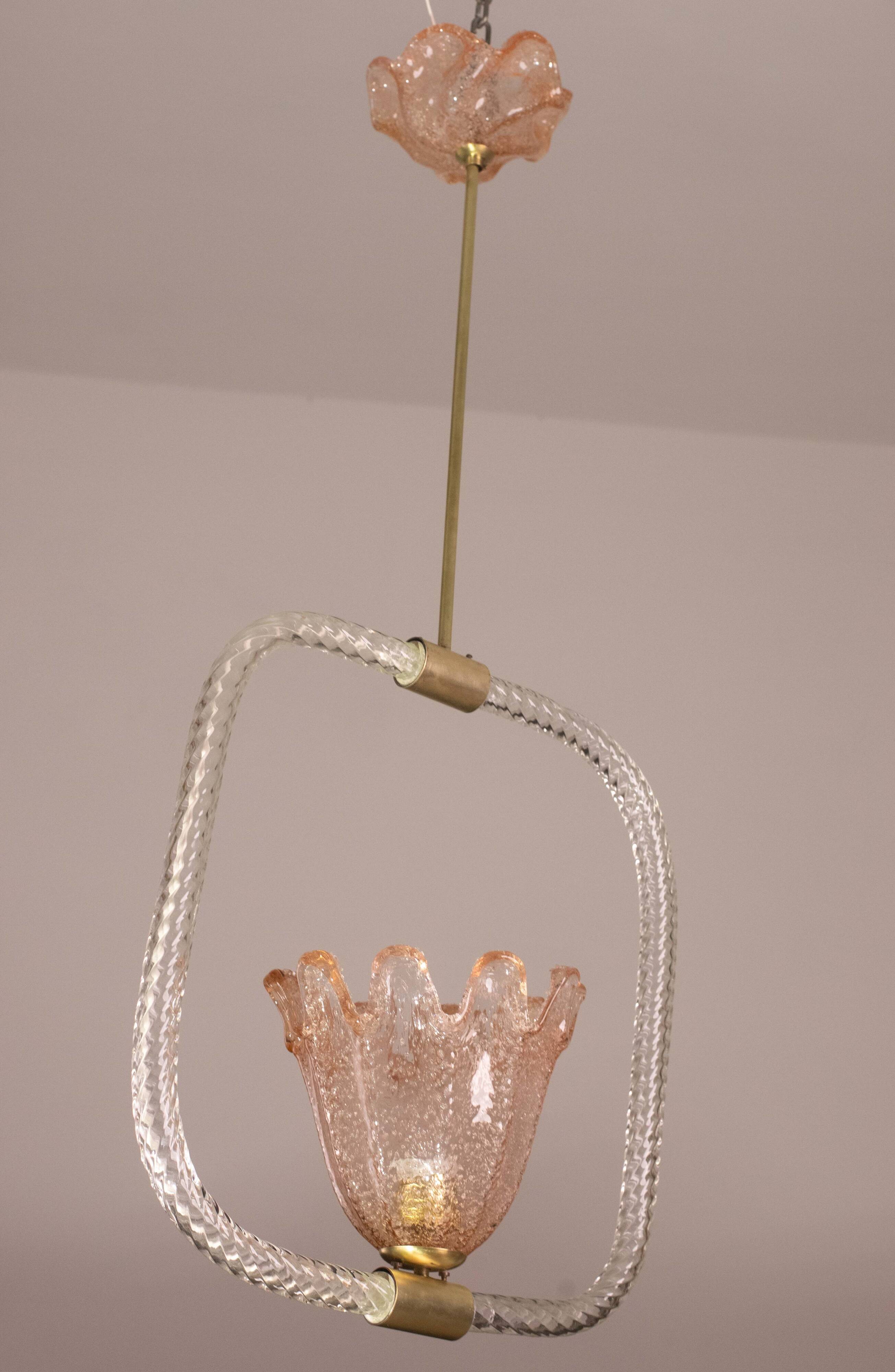 Charming Pink and Trasparent Murano Glass Chandelier by Barovier e Toso