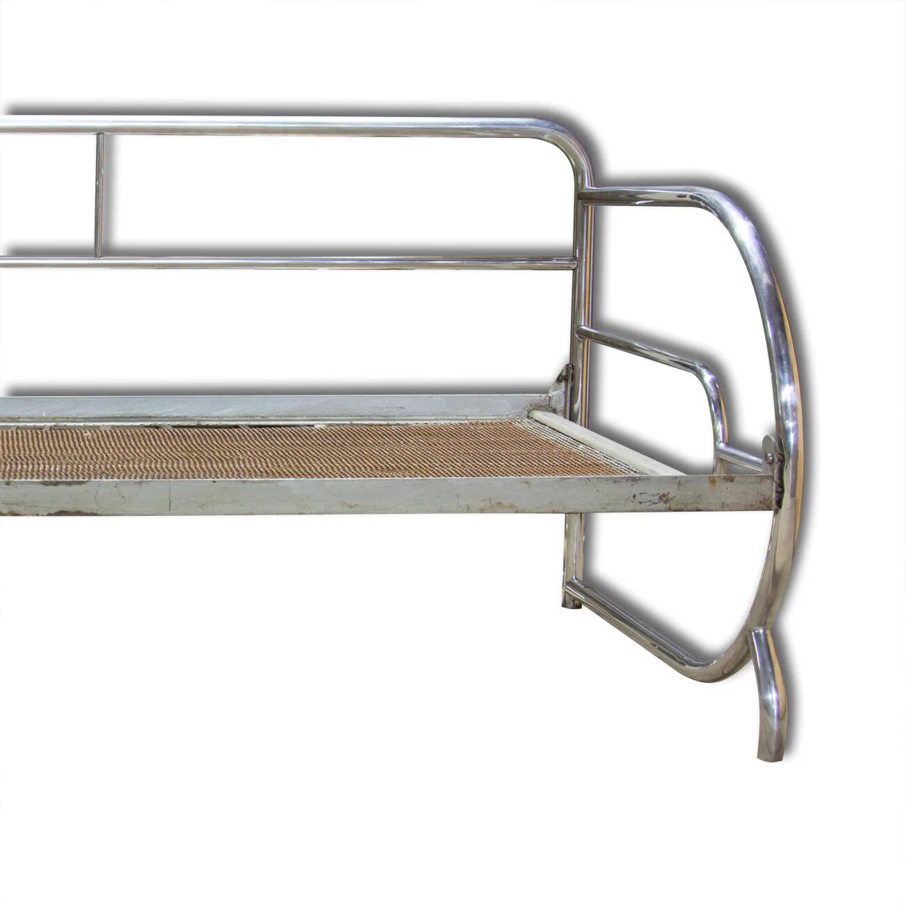 Canapé Bauhaus en acier chromé, années 1930, Bohême