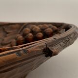 Carved wooden fruit basket or basket, 19th century, grape clusters and vine leaves
