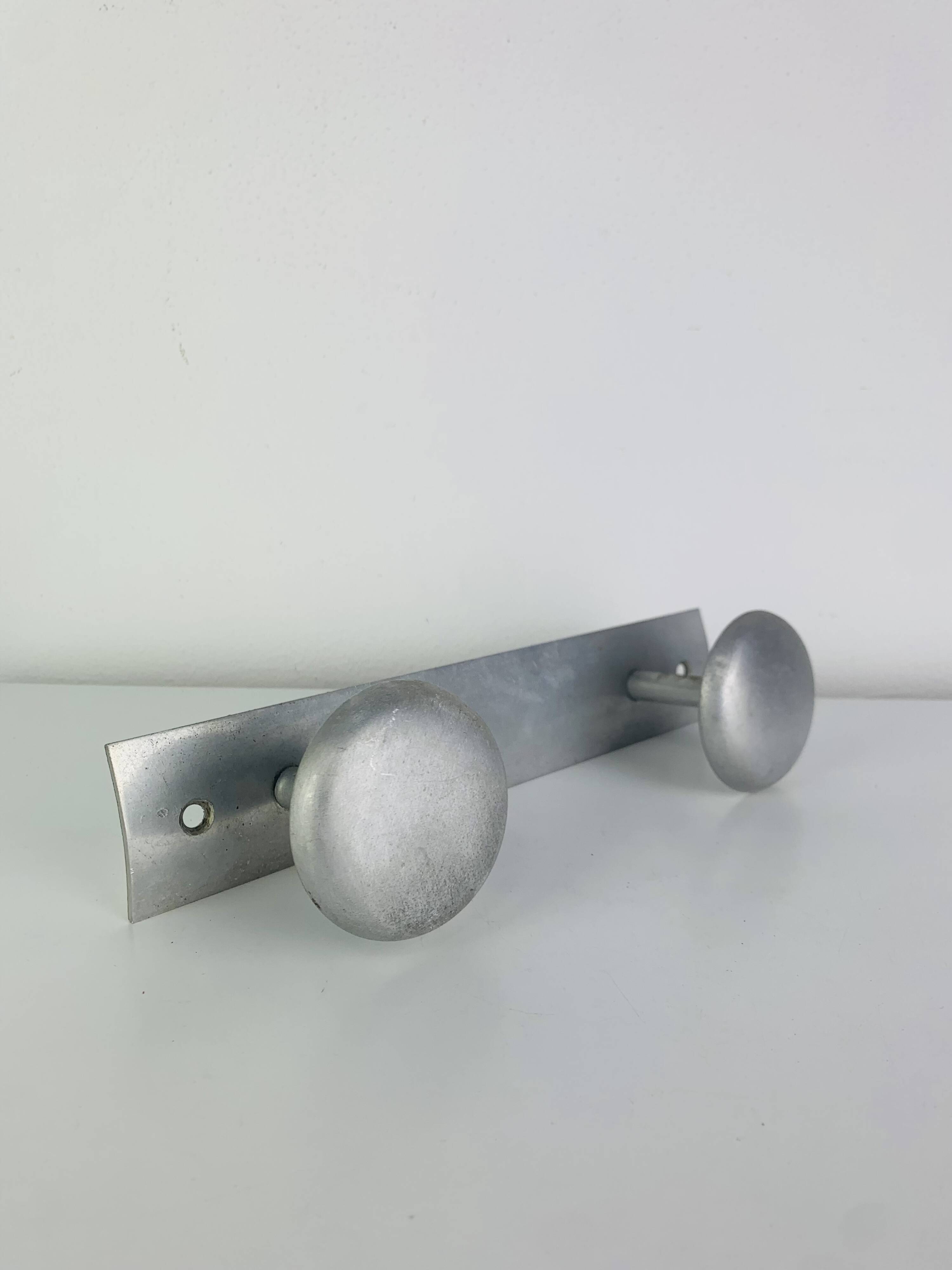 Wall-mounted aluminium coat hook, double hook, 1960s