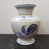 Old vase quimper henriot ceramic white décor blue rooster vintage