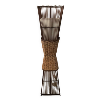Lampadaire vintage en rotin et raphia