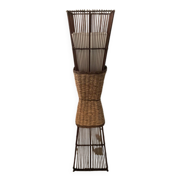 Lampadaire vintage en rotin et raphia