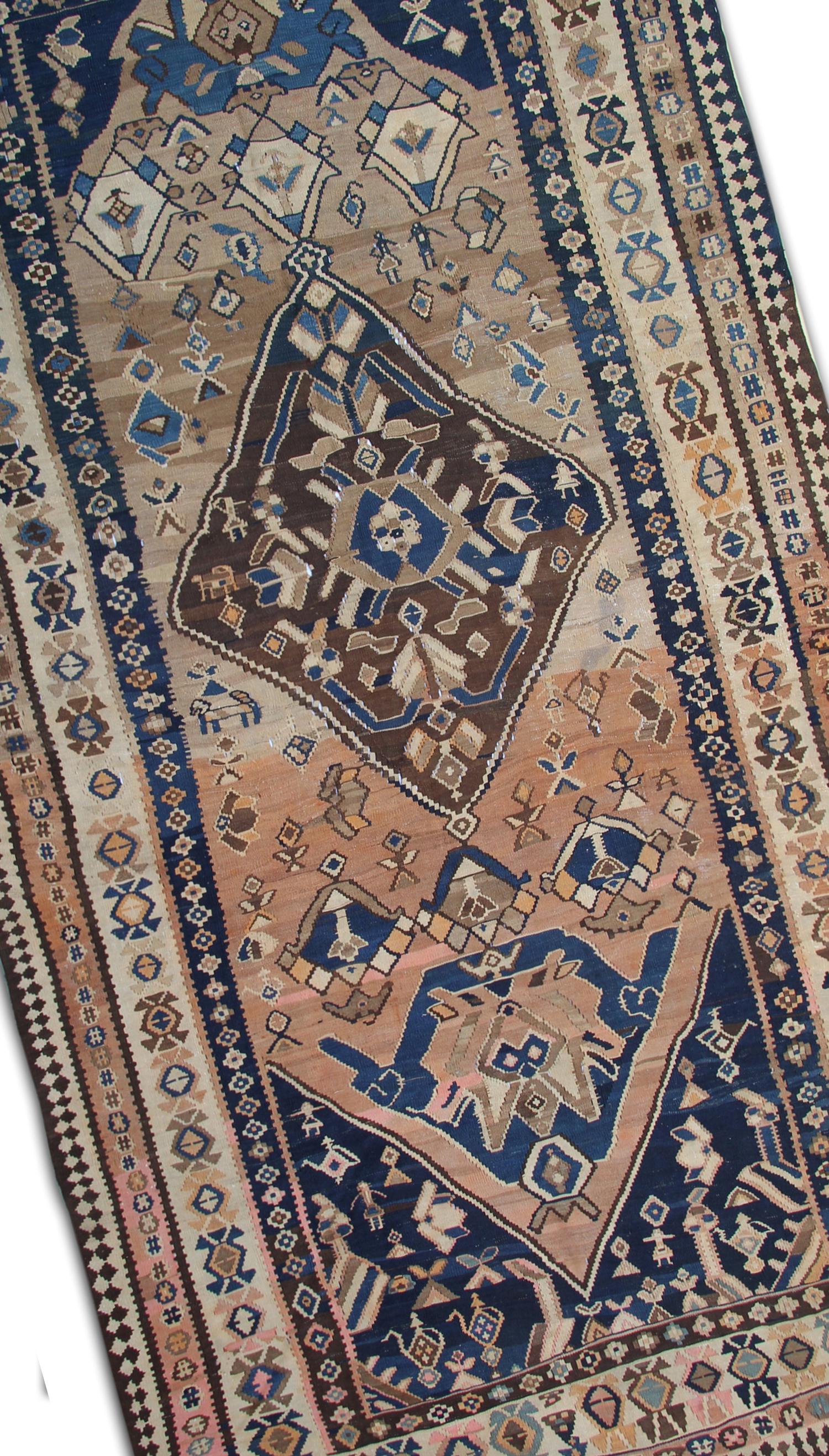 Rug Kilim Brown Wool Antique Karabagh Carpet Traditional Flat-Woven Area Rug