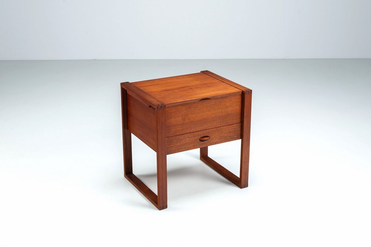Scandinavian modern storage cabinet in teak with sled base Denmark 1960