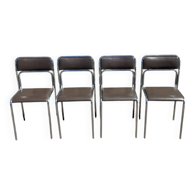 4 Chaises de salle à manger modernistes / Revêtement marron chocolat