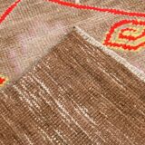 Tapis Couloir Vintage Turc, Marron, Rouge & Bleu Motifs Tribaux Géométrique