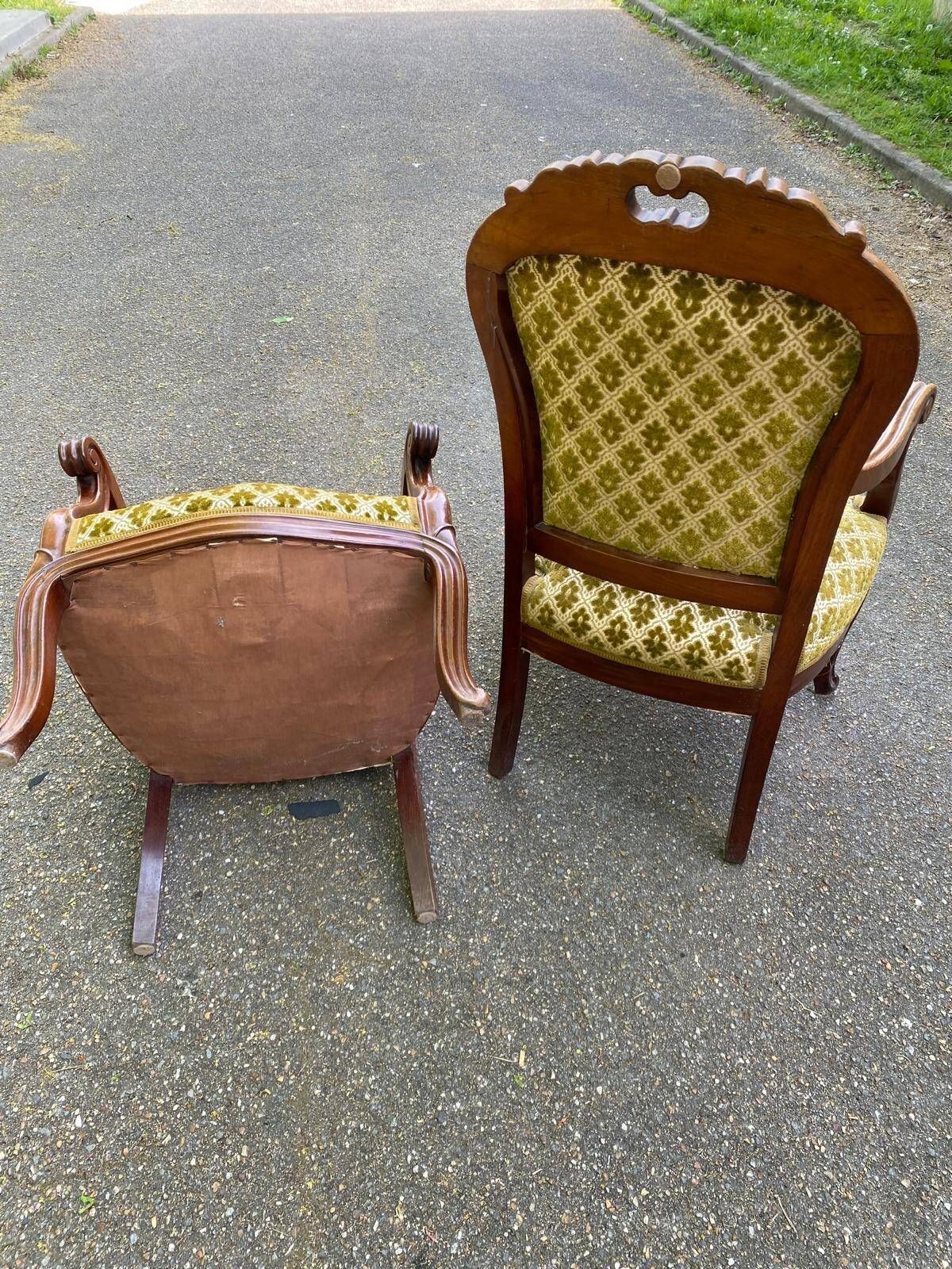 2 Louis XV cabriolet armchairs in wood and embroidered golden fabric.