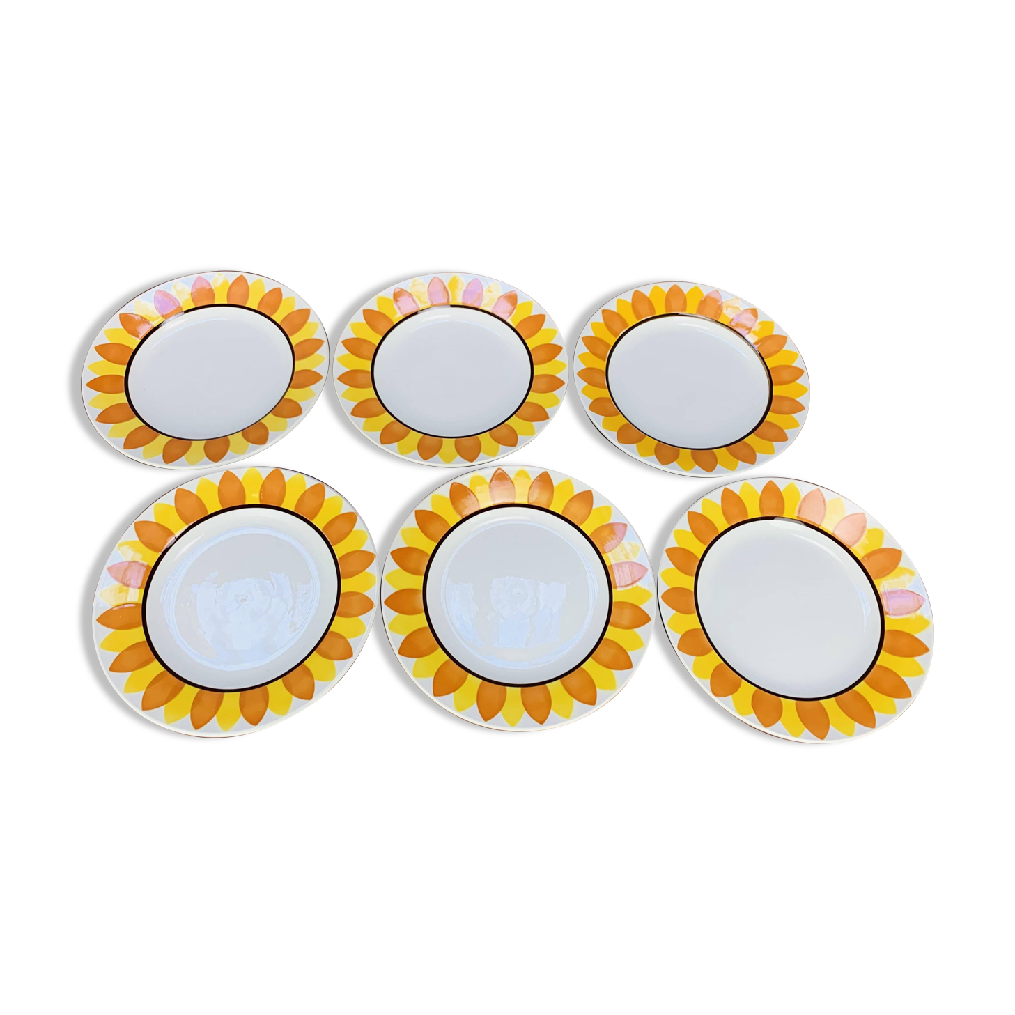6 Sunflower dinner plates by Digoin Sarreguemines, vintage