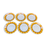 6 Sunflower dinner plates by Digoin Sarreguemines, vintage