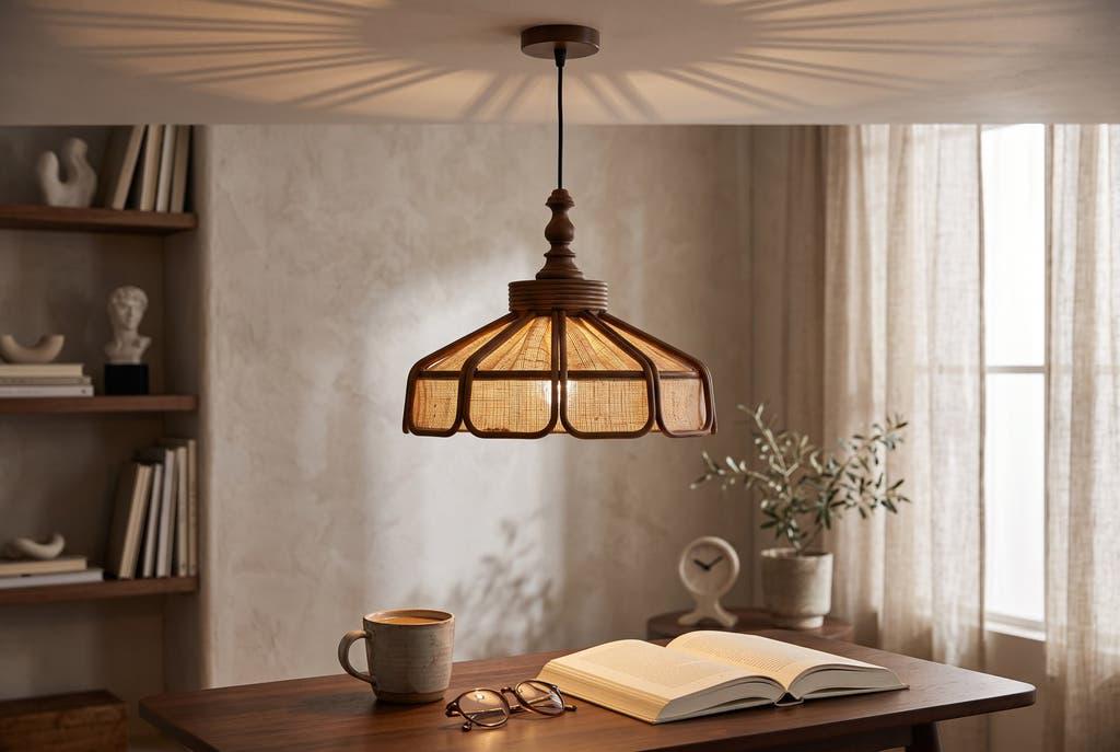 Vintage wooden pendant light from the 1960s.