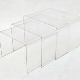 3 Nesting tables signed David Lange transparent plexiglass coffee tables design 70