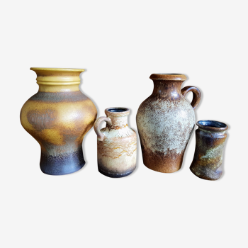 Ensemble vintage de quatre vases en céramique ouest-allemands - Fat Lava - Scheurich - Années 1960