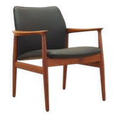 Lounge chair by Grete Jalk, solid teak frame, black leather upholstery, Denmark, 1970s