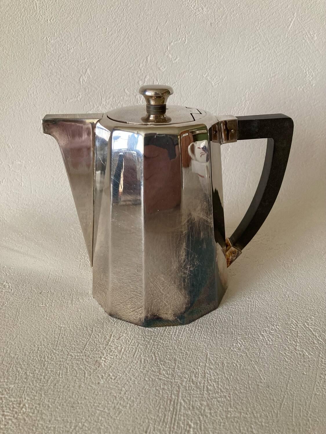 Art Deco Set of Coffee and Tea Jugs + Milk Jug Silver-Plated Metal and Bakelite