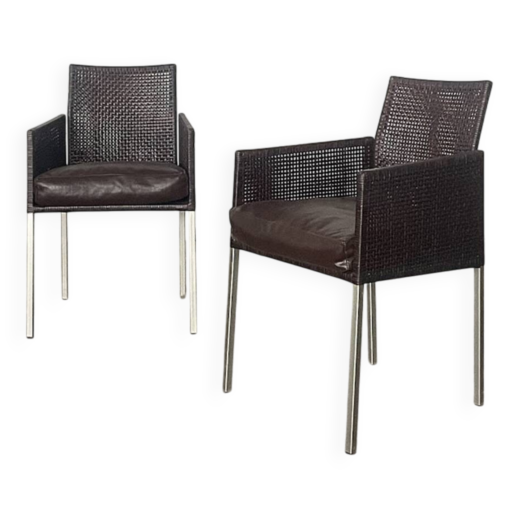 Pair of Karl-Friedrich Förster Leather and Rattan Chairs Germany 1990s