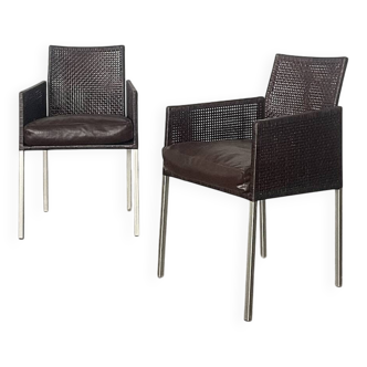 Paire de chaises en cuir et rotin Karl-Friedrich Förster Allemagne années 1990