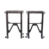 Pair of wrought iron and lava stone bedsides