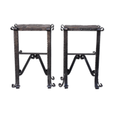 Pair of wrought iron and lava stone bedsides
