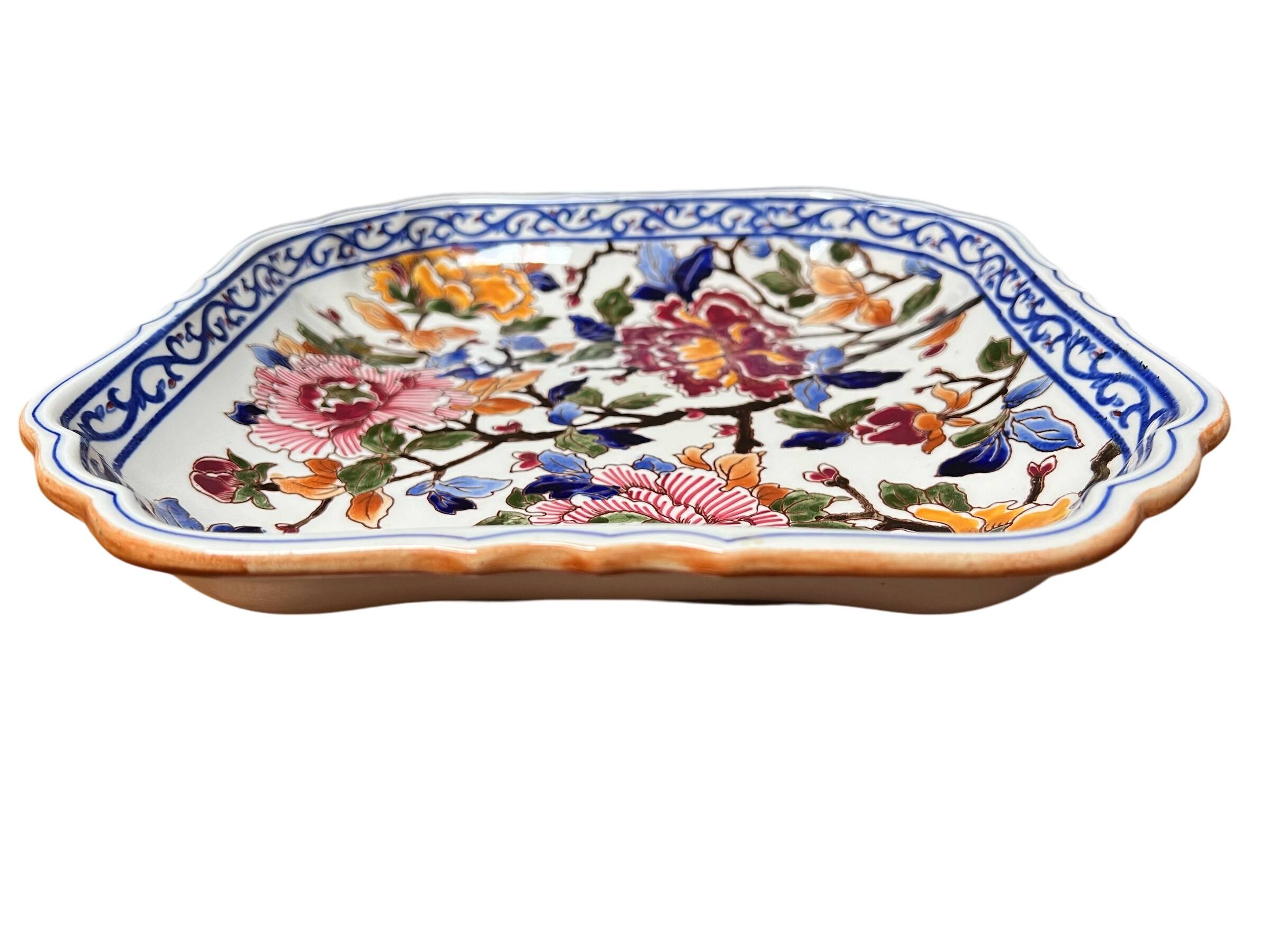 Gien earthenware dish, peony decoration
