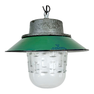 Green Enamel and Cast Iron Industrial Pendant Light, 1960s