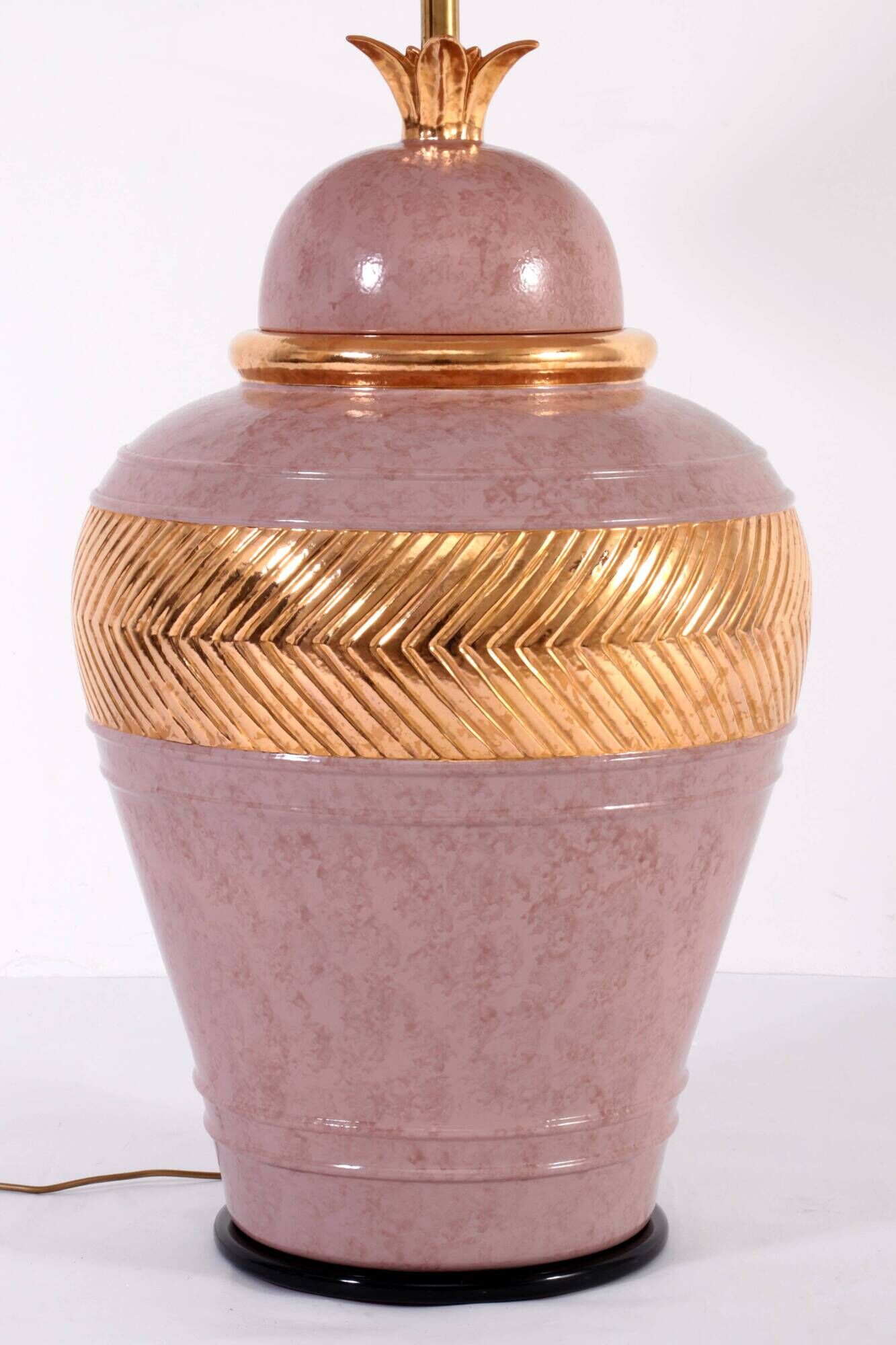 Large Italian Vintage Porcelain Lamp with Gold Detail