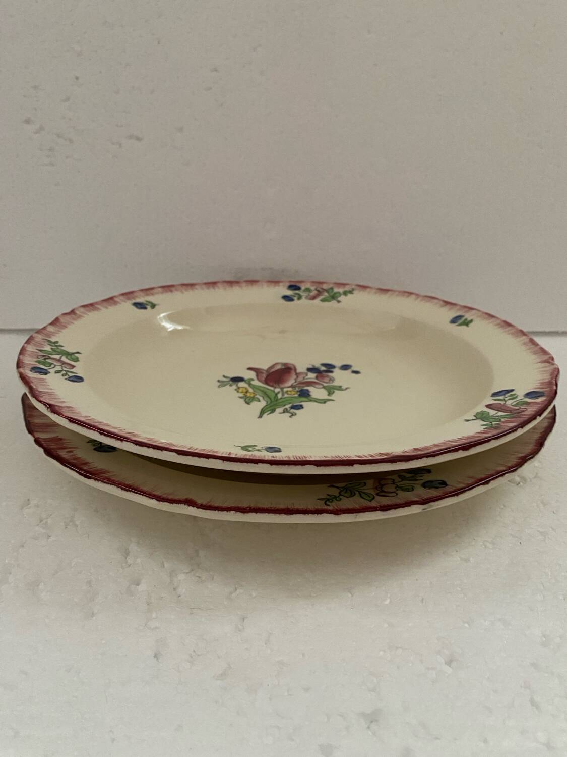 Set of 2 large vintage GIEN hand-painted dishes