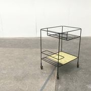 Minimalist perforated metal serving trolley in mid-century style, 1960s.