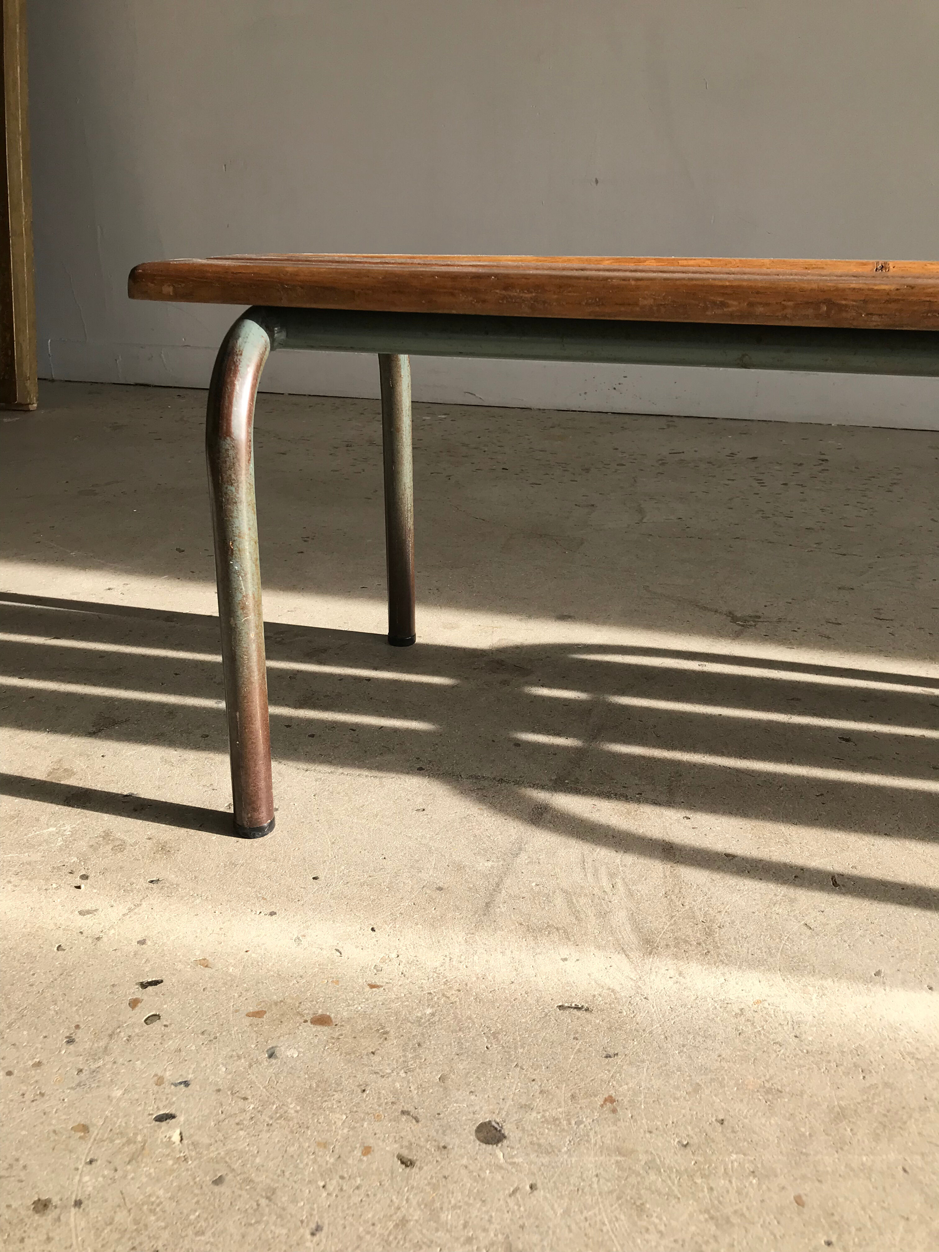 Vintage school bench base gray green