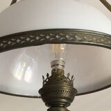 Brass and opaline oil lamp