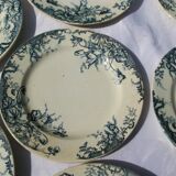 8 Flat plates in Clairefontaine Léon Grave earthenware Cyclamens model