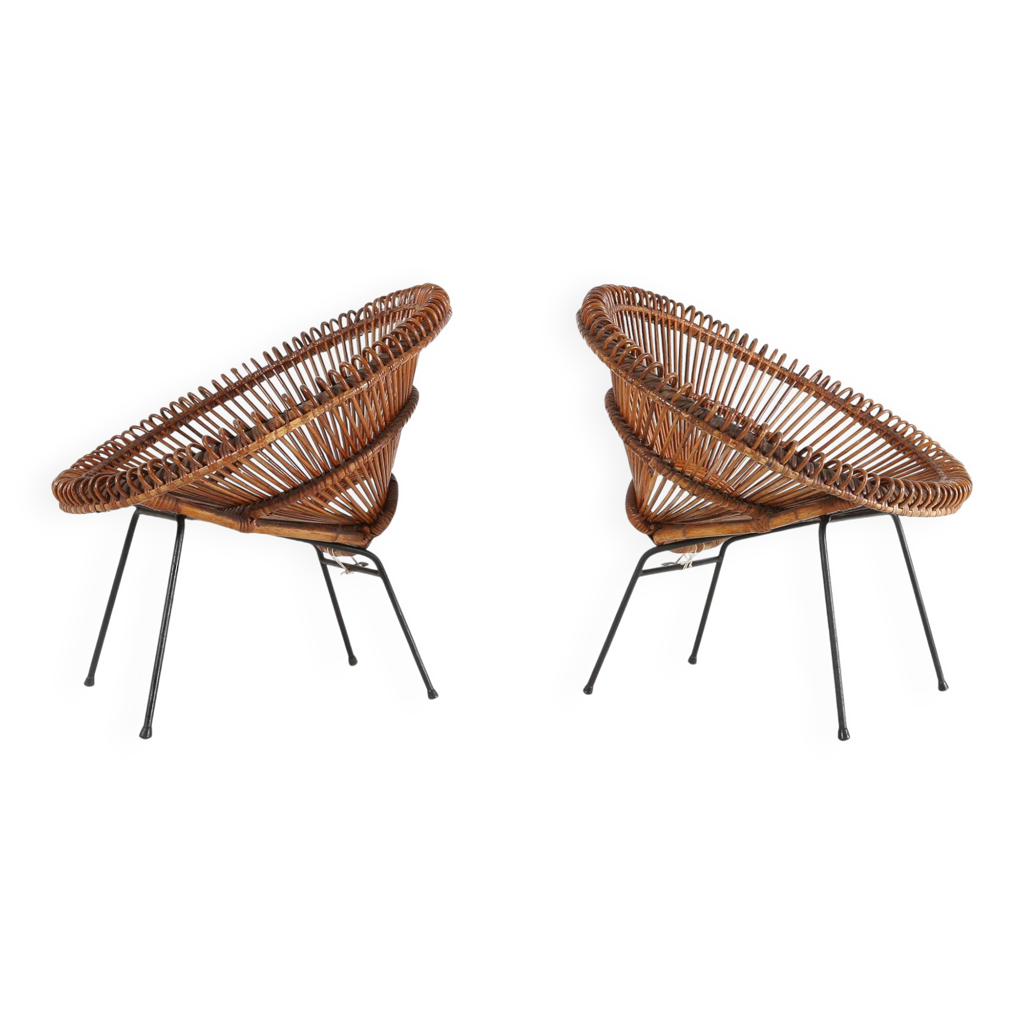 Pair of rattan Lounge Armchairs, 1960s