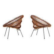 Pair of rattan Lounge Armchairs, 1960s