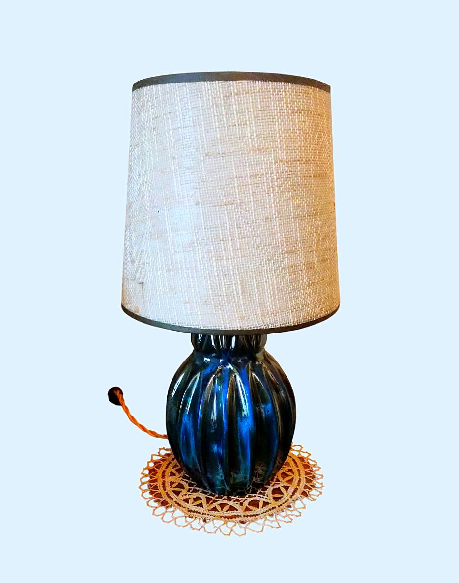Lamp, Alphonse CYTHÈRE base, flamed stoneware RAMBERVILLIERS and fabric shade.