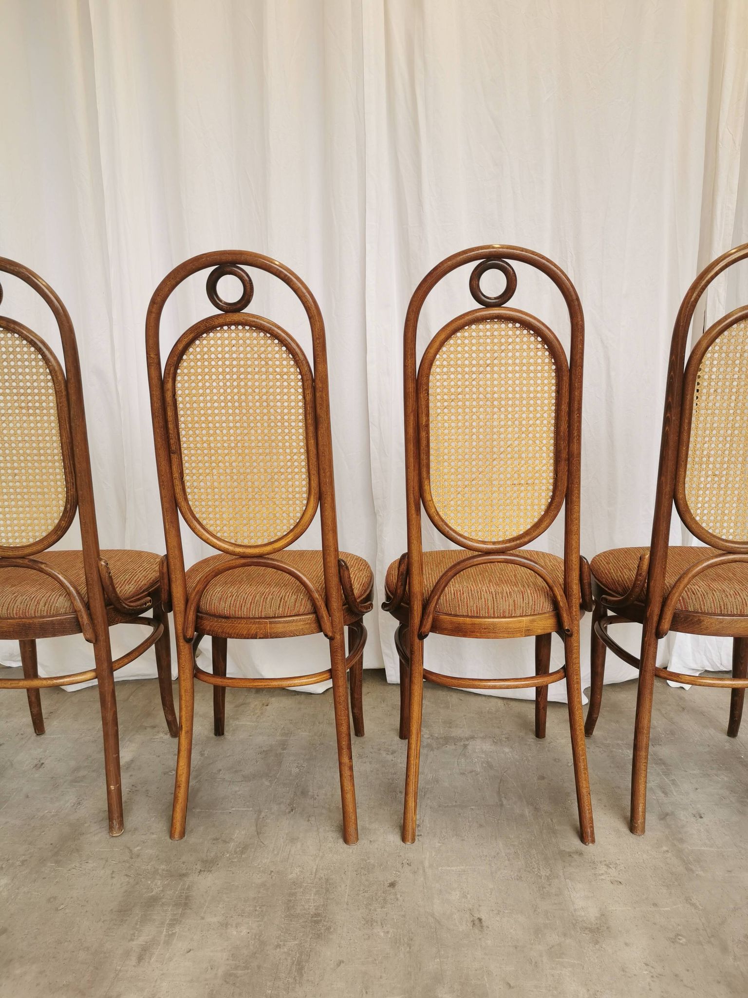 Set of 4 Vintage Bentwood Dining Chairs: Cane Back, Thonet Style