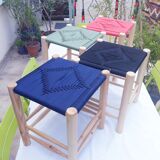 Tabouret macramé en soie végétal tissé main