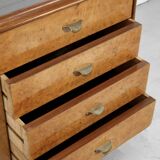 Italian Art Deco Sideboard In Walnut Burl And Brass.
