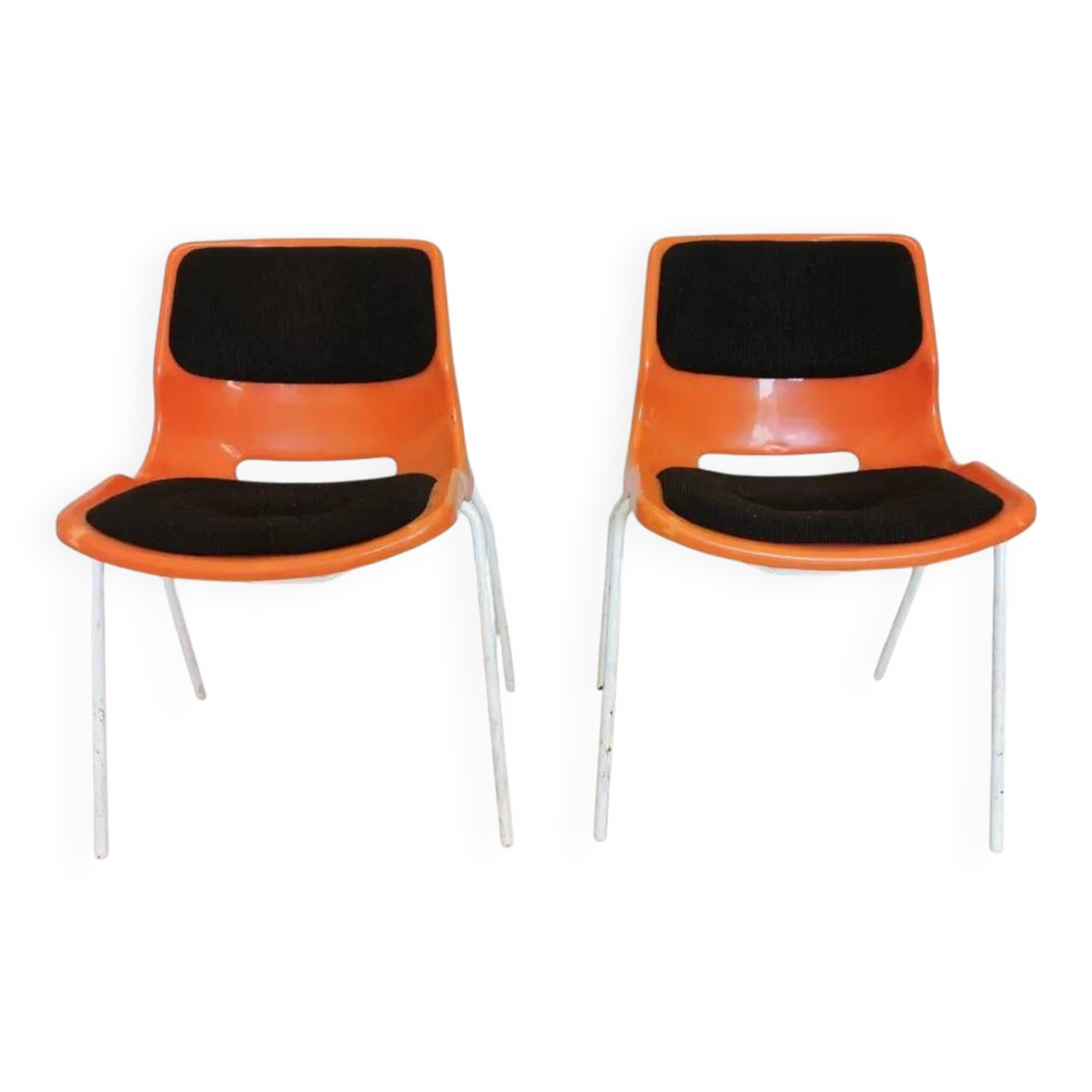 Vintage Overman Meblo Chairs: Orange & Brown Fabric, Stackable - Set of 2