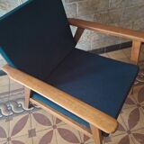 Danish teak lounge chair with sea blue-green  fabric, 1960s