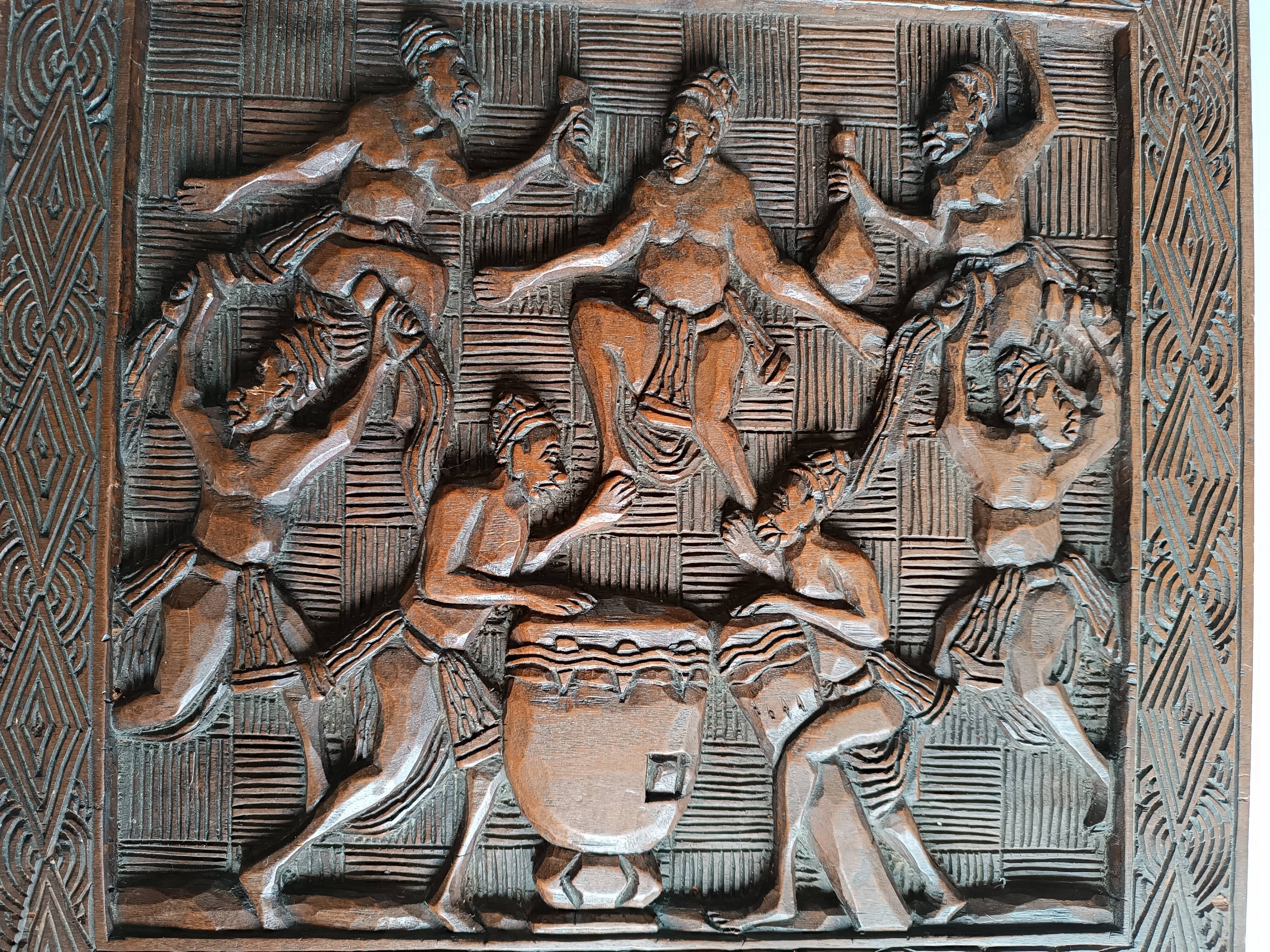 Maurice Sonfack African Tribal Carved Wooden Panel Cameroon