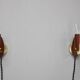Mid-century Danish teak and brass wall lights, pair, 1960s