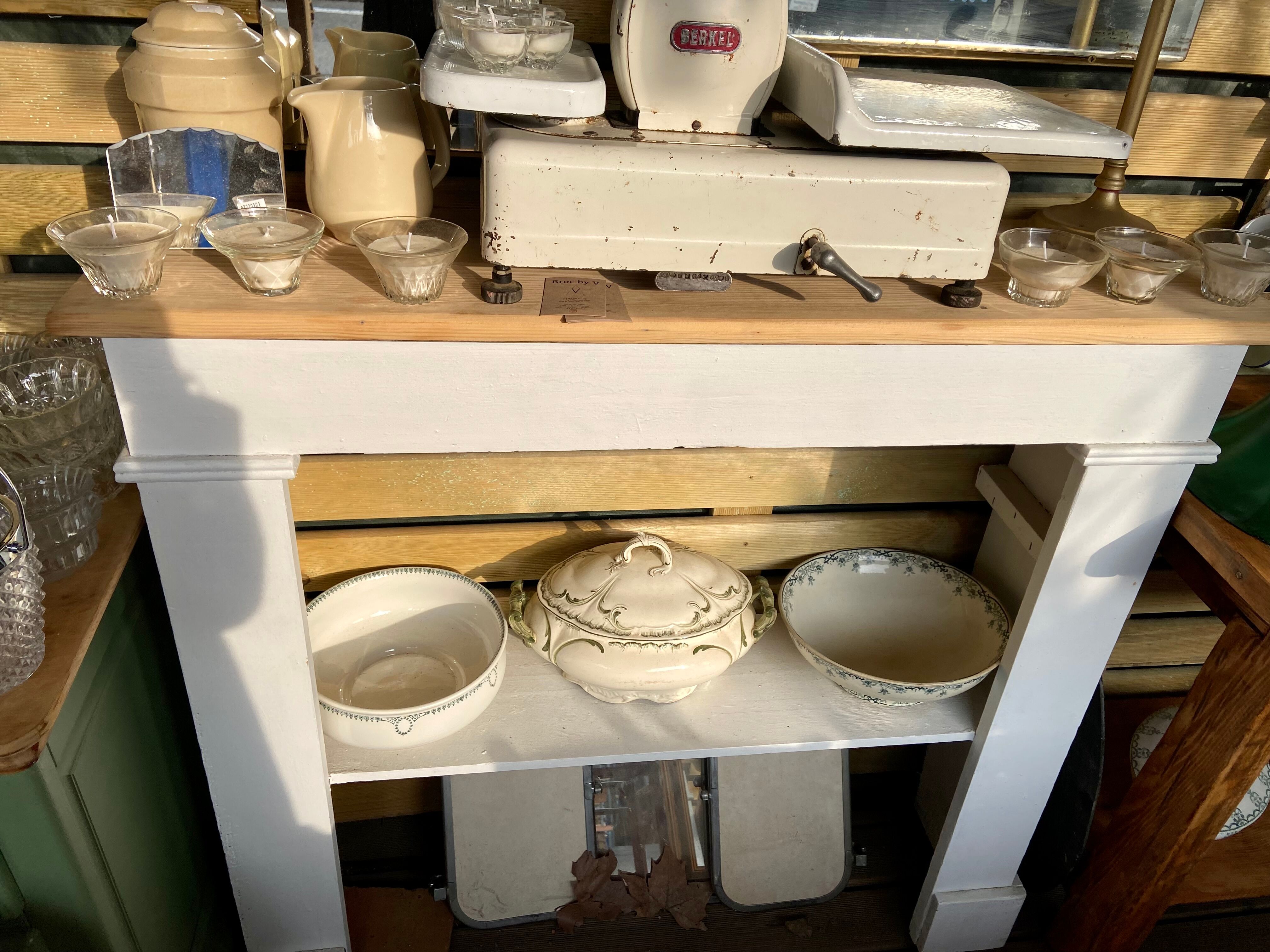 White and wood fireplace