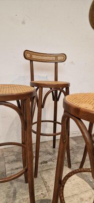 Set of 4 wooden French bar stools, 1980s