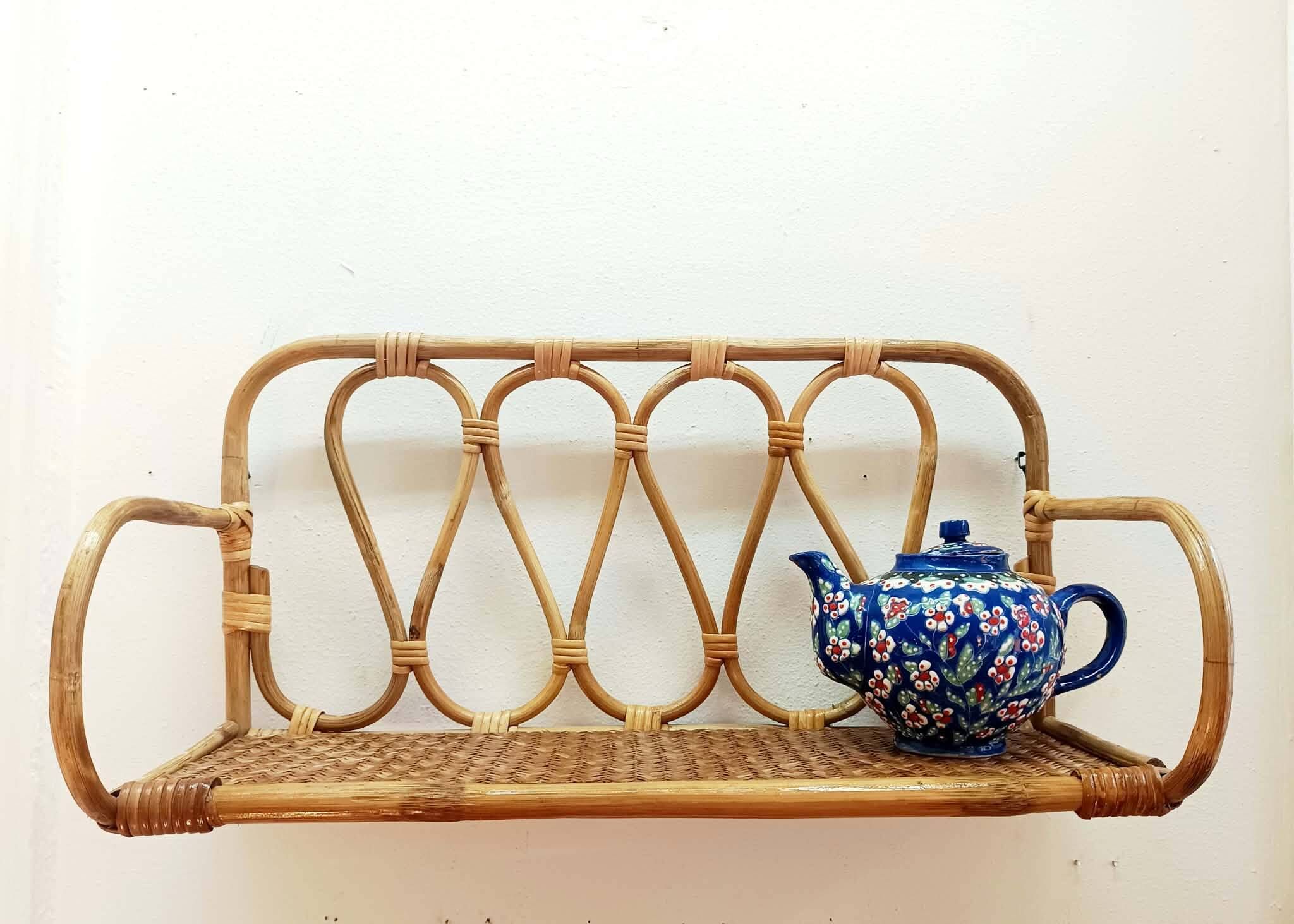 Vintage rattan shelf from the 1970s