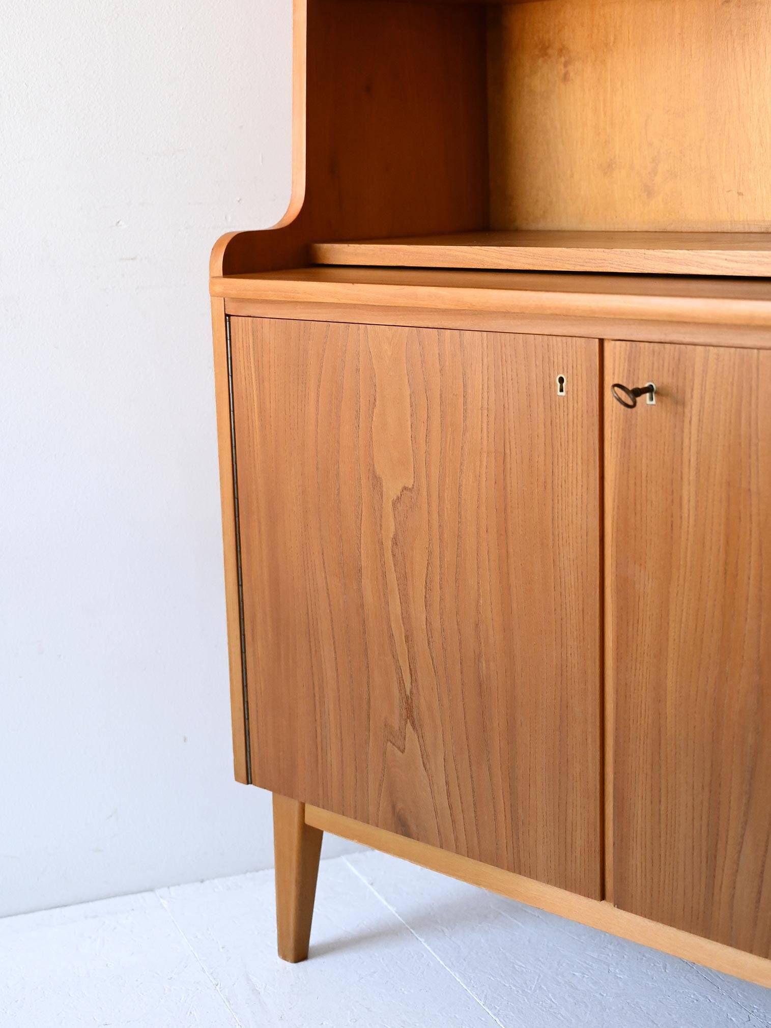 Vintage Scandinavian Elmwood Open Bookshelf Cabinet