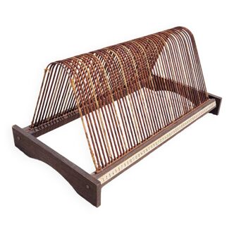 Porte-vinyles en bois et tissu